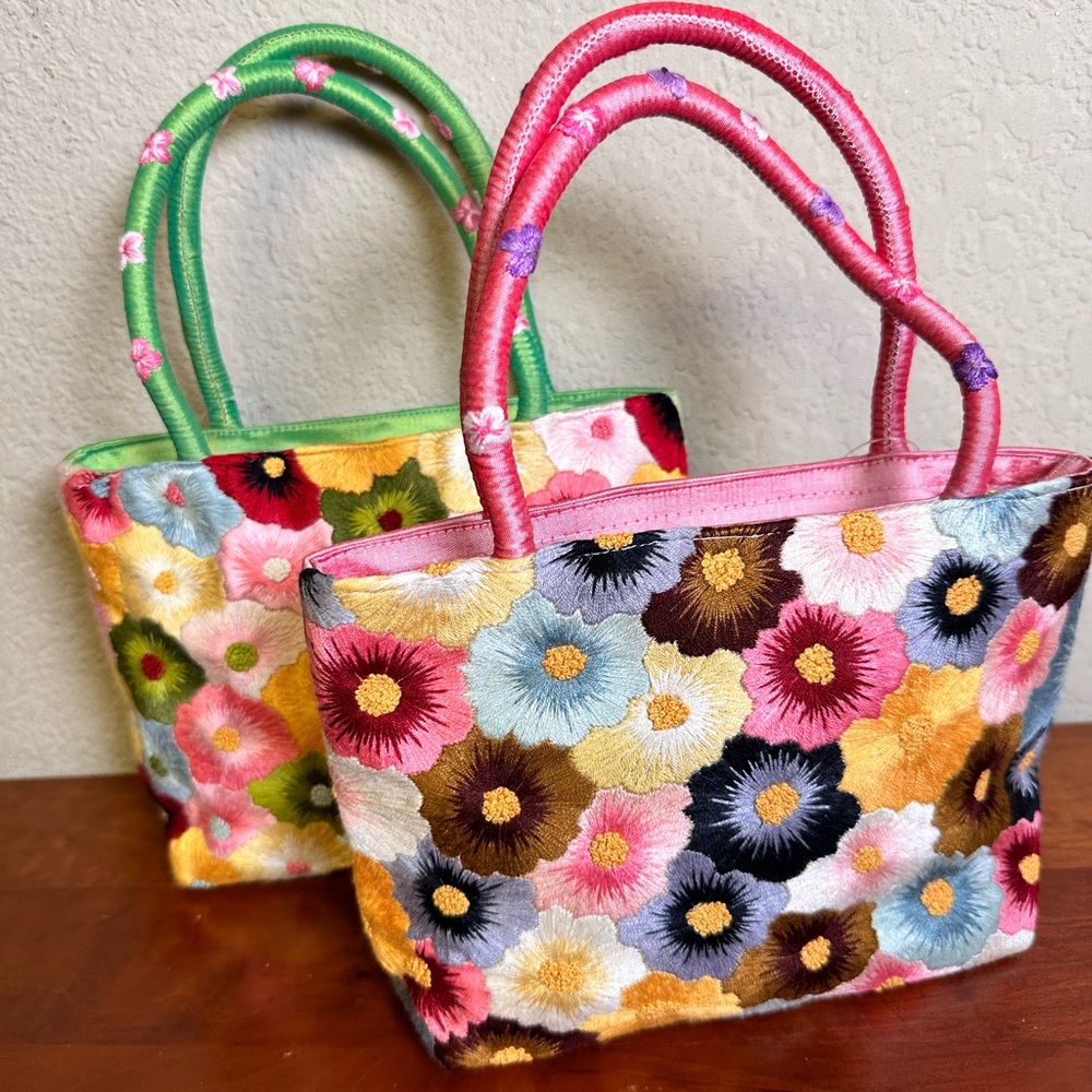 Raw silk embroidery handbag - NWT pink